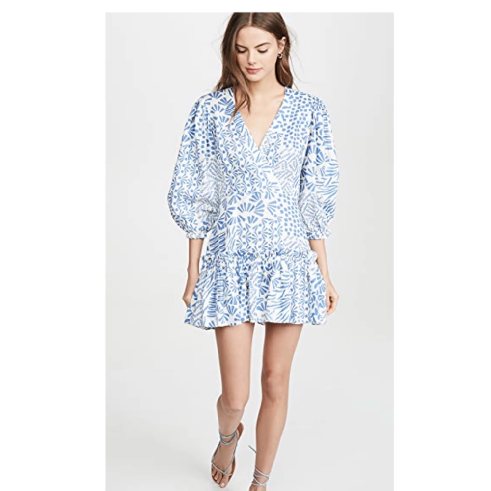 ALEXIS Idony Cotton Printed Mini Dress In Blue-med. XS